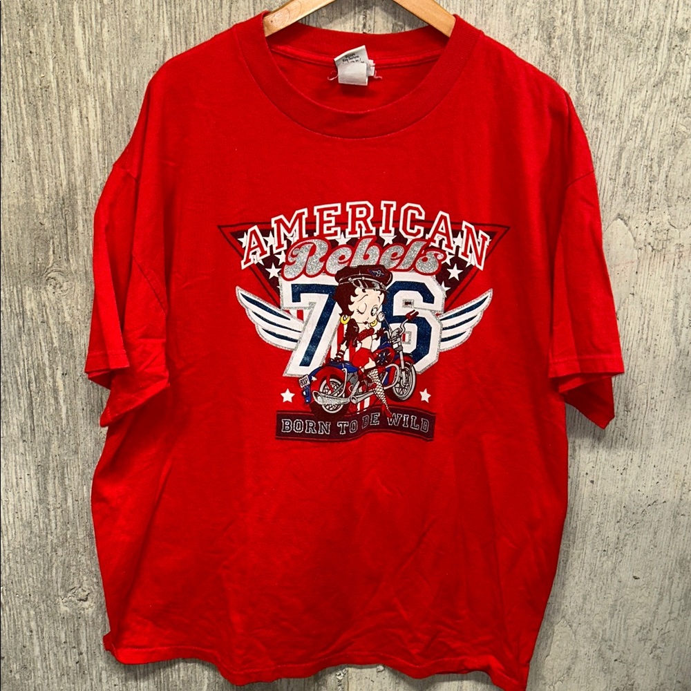 Red Betty Boop American Rebels Born To Be Wild Graphic T-Shirt XL